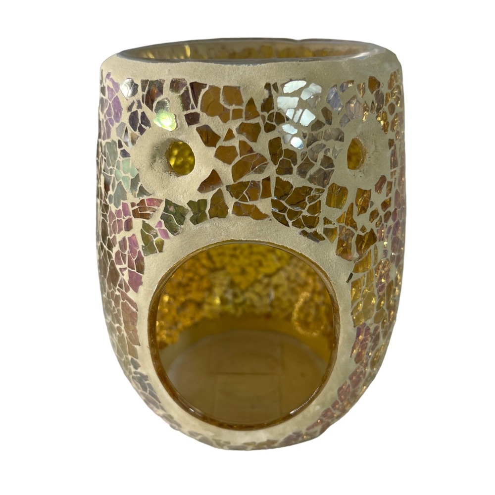 Glam Gold Mosaic Glass Oil Tart Warmer Tealight Holder Yankee Candle